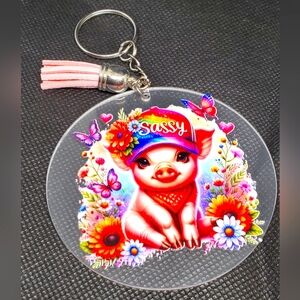 7/$10 Pig Acrylic Keychain, New